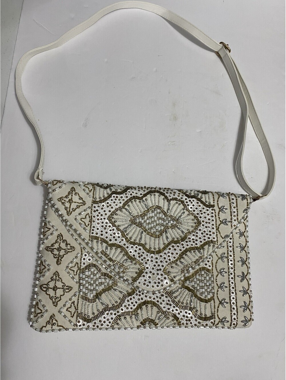 Versona Women Purse Shoulder Handbag Bead Accent White Button Closure New No Tag